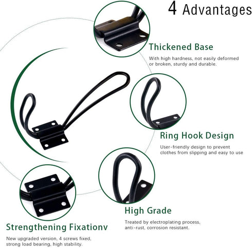Keadic 12 Pack Heavy Duty Rustic Black Coat Hooks Kit with Screws and Expansion Screws Included, Wall Mounted Coat Hanger | Double Vintage Wall Ho...