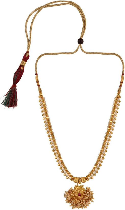 Efulgenz Indian Traditional 14 K Gold Plated Pearl Beaded Temple Pendant Necklace Jewelry for Women...