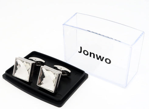 Silver Square Crystal Cufflinks for Men In Gift Box Transparent Polyhedron Crystal Men's Cuff Link for Wedding Shirt Party Business Birthday Anniv...