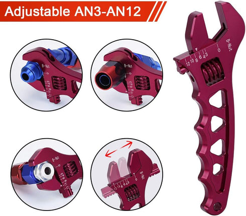 AN Adjustable Wrench Lightweight Aluminum AN3-AN12 Hose Fitting tool spanner(Red)...