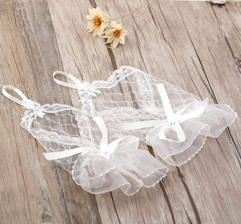 Olbye Womens' Wedding Gloves Fingerless Rhinestone Lace Gloves for Brides and Bridesmaids Lace Bow Gloves White...