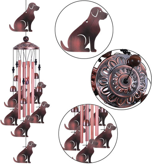 Garden Dog Wind Chimes Outdoor Indoor Decor - with 4 Tubes 6 Bells 7 Dogs Wind Chime, Mobile Romantic Dog Wind Catcher, Dogs Windchimes for Home, ...