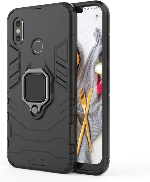 Compatible with Xiaomi Mi 8 Case, Metal Ring Grip Kickstand Shockproof Hard Bumper (Works with Magnetic Car Mount) Dual Layer Rugged Cover for Xia...
