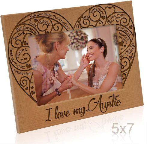 KATE POSH I Love my Auntie Picture Frame, Best Aunt Ever, Engraved Natural Wood Picture Frame (5x7 - Horizontal)...