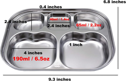 Korean Stainless Steel Divided Plates by KS&E, Little Kids Toddlers Babies small Tray, BPA Free, Diet Food Control, Compact Serving Platter, Snack...