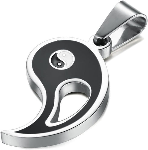 FIBO STEEL 2pcs Stainless Steel Yin Yang Pendant Necklace for Men Women Puzzle Couples Necklace,22 inches...