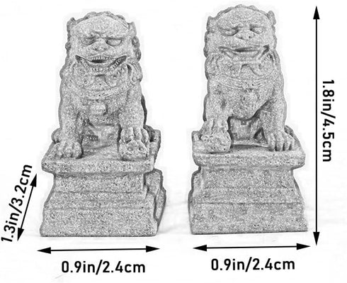 Asian Fu Foo Dogs Statues Mini A Pair of Guardian Lion Figurine Sandstone Pets Fish Tank Aquarium Landscape Ornaments Accessories Feng Shui Decora...