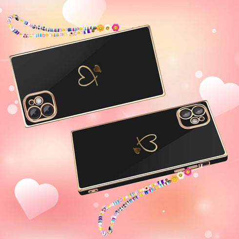 Luxury Square Case Compatible with iPhone 11, Cute Plating Gold Love Heart Pattern iPhone 11 Cover for Women & Girls Soft TPU Full Camera Lens Pro...