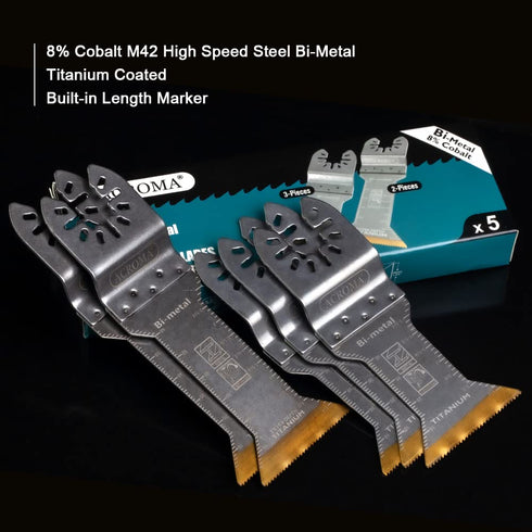 Acroma 5-Piece Universal Oscillating Multitool Blade Set, Titanium-Enhanced M42 HSS Bi-Metal, Including 2" and 2-2/3" Extra-Long Blades, Ideal for...