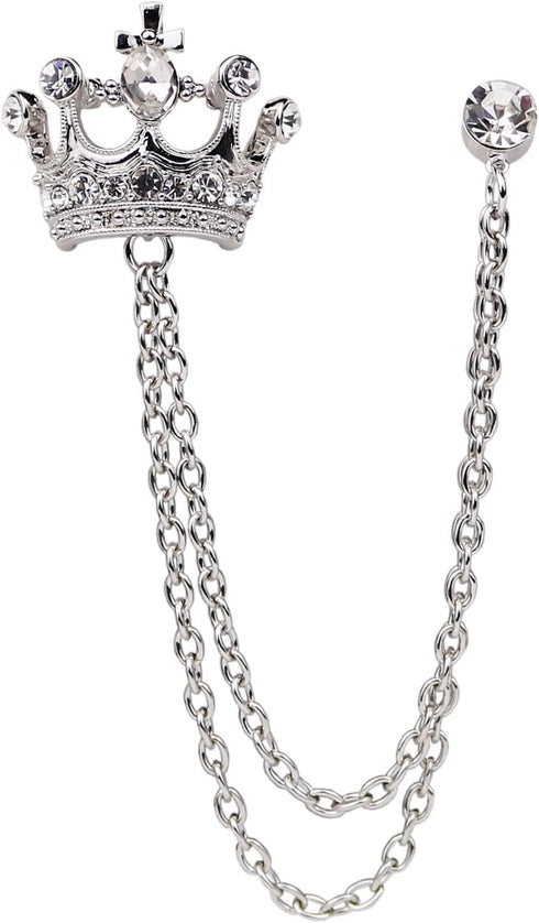 Crystal Crown Hanging Chain Brooch Suit Pin,Vintage Gold Crown Brooch,Suit Stud,Shirt Studs,Lapel Pin Accessories for Men Women...