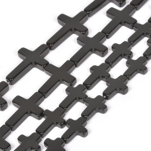 25mm Carved Black Agate Cross Charms Bead Gemstone Jewelry Making Supplies Loose Bead 16 Inch...