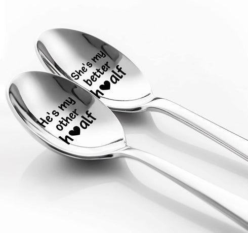 She's My Better half He's My Other Half Funny Spoon Gift Set, Gifts for Couples, Valentine's Day Christmas Anniversary Birthday Gifts for Wife Hus...