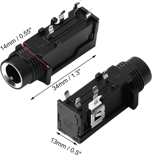 uxcell 10 Pcs 6.35mm 1/4 Inch Stereo Socket 4 Pins PCB Panel Mount Connectors Headphone Mono Thread Lock Audio Jack Connector for DIY Replacement ...