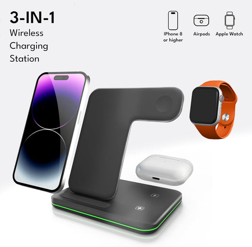 Wireless Charging Station for Apple Multiple Devices,3 in 1 Qi Wireless Charger Stand Dock Organizer for iPhone 15/14/13/12/11/Pro/X/Max/XS/XR, fo...