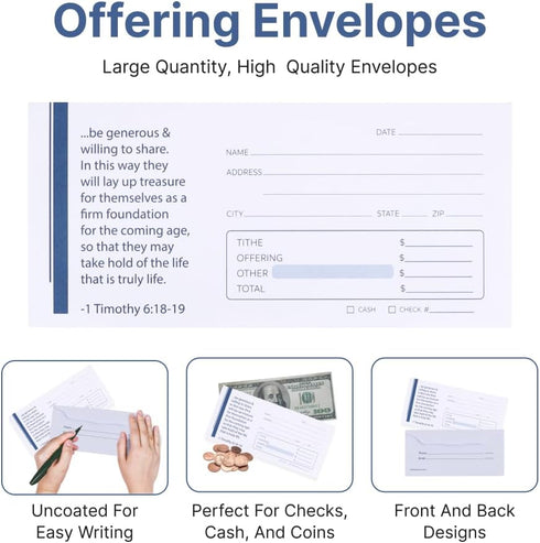Church Offering Envelopes - Cash Envelopes For Tithes And Offering - Offering Envelope - Pack of 100 - Swanson Christian Products (1 TIMOTHY 6:18-...