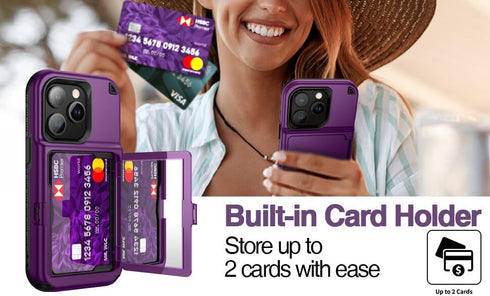WeLoveCase for iPhone 15 Pro Wallet Case with Card Holder, Built-in Hidden Mirror, with Shockproof Heavy Duty Protection Phone Case for iPhone 15 ...