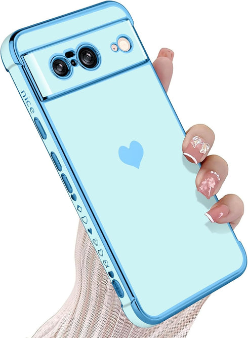 KANGHAR Compatible with Google Pixel 8 5G Case for Women Girl, Plating Edge Cute Love Heart Soft TPU Bumper with 4 Corners Shockproof Protection P...