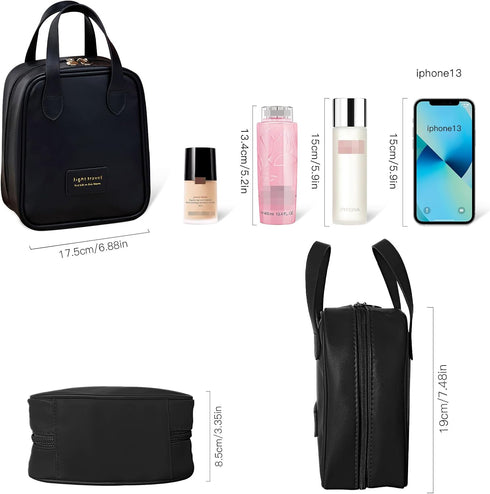Travel Makeup Bag,Small Cosmetic Bags,Mini Toiletry Bag with Zipper,Leather Make Up Case, Accessories with Divider, Suitcases for Women (black)...