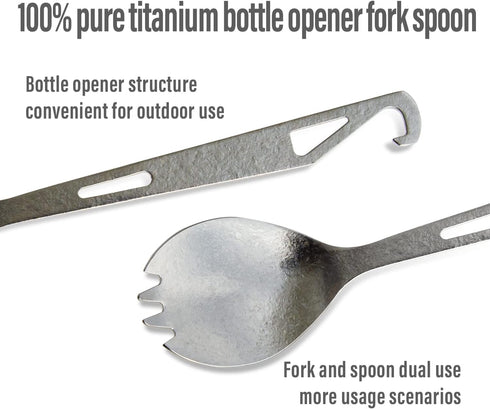 TiTo Titanium Bottle Opener Spork Lightweight Metal Portable Reusable Flatware Spoon Fork for Outdoor Camping, Traveling, Hiking and Picnics Dinne...