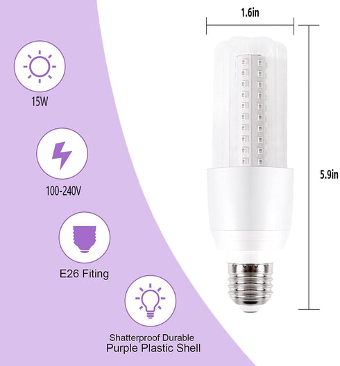 LED Black Light Bulb 15W Blacklight 100 Watt Equivalent LED Bulbs, 120V E26 Standard Base, UVA Level 395-400nm, Glow in The Dark for Body Paint, B...