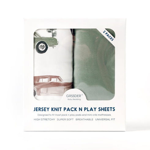 GRSSDER Pack n Play Sheets FItted 2 Pack, Stretchy Ultra Soft Jersey Knit Pack and Play Sheets, Universal Fitted Portable/Mini Crib Mattresses Snu...