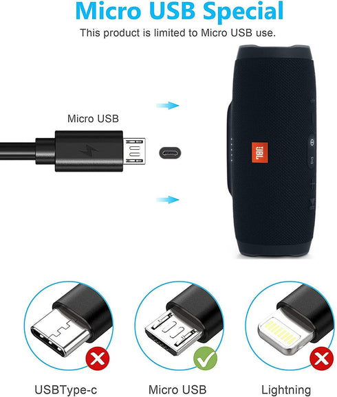 Replacement Micro USB Charger Cord for JBL Clip 3, 2, JBL Flip 4, 3, 2, JBL Charge 3, 2, 2 Plus Waterproof Portable Bluetooth Speaker Charging Cor...