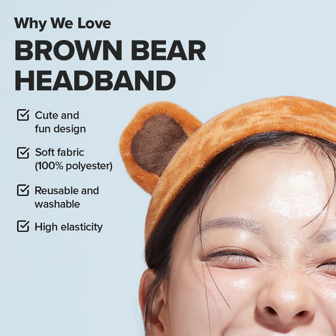 I DEW CARE Face Wash Headband - Brown Bear | Animal Head band for Face Washing & Skincare, Spa Day, Soft & Fuzzy, Cute for Makeup, Shower, Teen Gi...