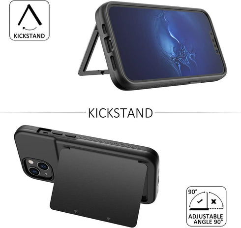 WeLoveCase for iPhone 13 / iPhone 14 Wallet Case with Credit Card Holder & Hidden Mirror, Two Layer Shockproof Heavy Duty Protection Cover Protect...