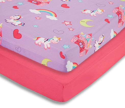EVERYDAY KIDS 2 Pack Fitted Girls Crib Sheet, 100% Soft Breathable Microfiber, Baby Sheet, Fits Standard Size Crib Mattress 28in x 52in, Nursery S...