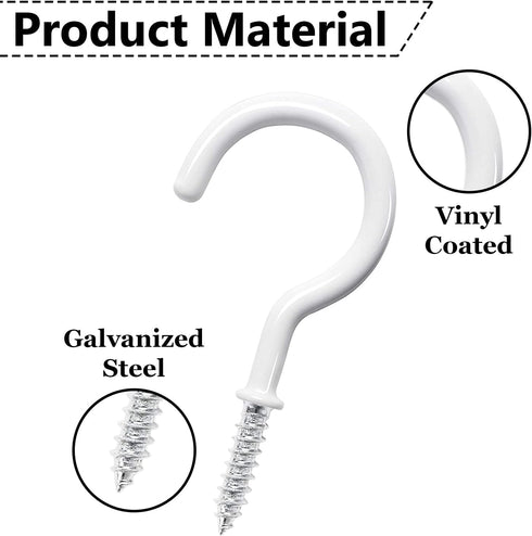 12 Pcs Ceiling Hooks for Hanging Plants - 2.9 inches Plant Hooks Heavy Duty,Hanging Hooks for Cups,Lights and Utensils -White Vinyl Coated Screw i...
