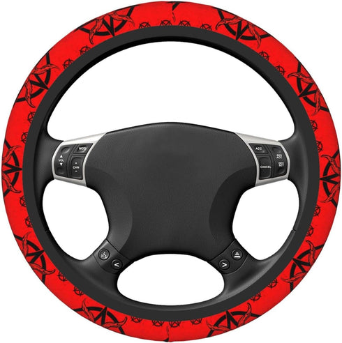 Red Satanic Pentagram Elastic Steering Wheel Cover, Universal 15 Inch Fit, Neoprene Rubber Car Steering Wheel Covers, Anti-Slip Car Accessories Fo...