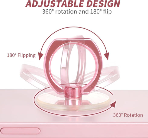 Pink Jsoerpay Clear Phone Ring Holder 2 Pack, Transparent Cell Phone Ring Grip 360°Rotation Finger Ring Stand, Phone Kickstand Compatible with Mos...