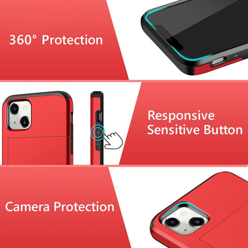 SAMONPOW Compatible with iPhone 13 Case with Card Holder Dual Layer Hybrid Wallet Case Heavy Duty Protection Shockproof 13 Case for Women Anti-Scr...