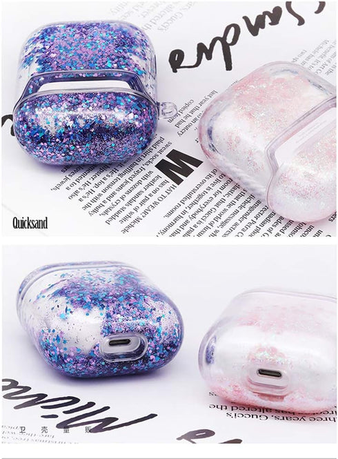 UnnFiko Bling Quicksand Case Compatible with AirPods 3, Cute Sparkle Liquid Protective Case, Funny Creative Hard Clear Airpods Cover with Keychain...