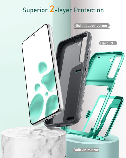 WeLoveCase Samsung Galaxy S22 Plus Case Wallet Case with Credit Card Holder & Hidden Mirror, All-Round Protection Shockproof Phone Cover Designed ...