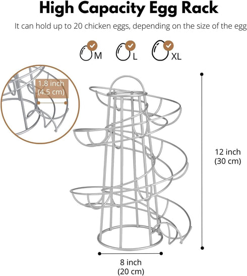 Flexzion Egg Skelter Modern Spiral Egg Holder Countertop (Medium Egg Display) - Freestanding Wired Countertop Egg Holder for Fresh Eggs, Dispenser...