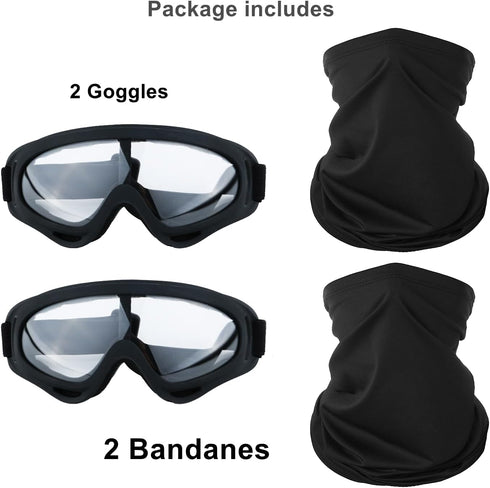 Motorcycle Goggles,2 Pack Dirt Bike ATV Motocross Riding Hiking Protective with 2 Pack Neck Breathable Bandana Mask...