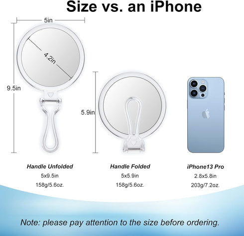 10x Magnifying Handheld Mirror, 2-Sided with Adjustable Stand, Foldable and Portable, Suitable for Makeup, Shaving, Deep Cleaning...