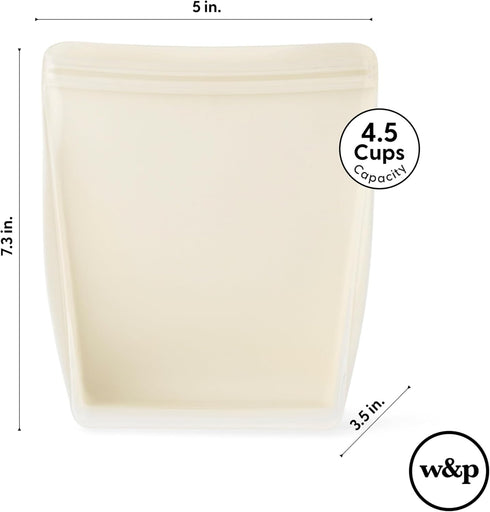W&P Porter Silicone Reusable Storage Bag, Sandwich (36oz Stand-Up), Cream, Food Storage Container, Microwave and Dishwasher Safe, Easy Cleaning...