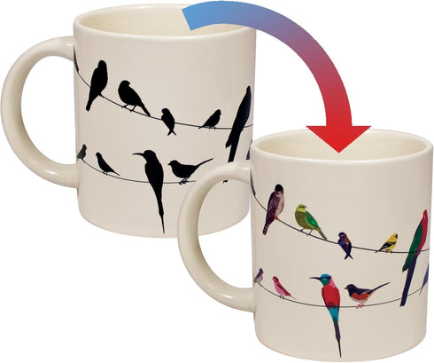 The Unemployed Philosophers Guild Birds on a Wire Heat Changing Mug - Add Coffee and Colorful Birds Appear, Comes in a Fun Box...