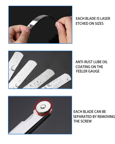 Feeler Gauges - 32 Blades Feeler Gauge Set Stainless Steel Dual Marked Metric and Standard SAE - Valve Thickness Gauge (32-Blade Tapered Feeler Ga...