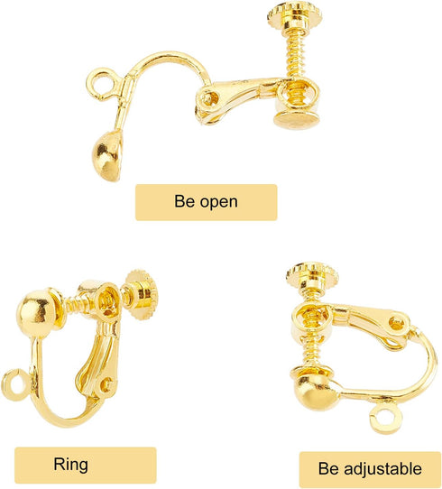 NBEADS 100 Pcs Screw Adjustment Brass Screw Clip Earring Converters, Random Mixed Color Clip-on Earring Findings Components Screw Back Ear Wire wi...