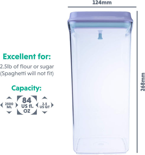 BopTop (1pc - 2500ml) Airtight Food Storage Container – Mechanical Silicone Seal Canister - BPA-Free - 2.5Qt...