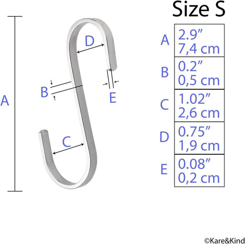 Flat S-Shaped Hanging Hooks - for Kitchen Utensils, Garage or Garden Tools, etc. - Heavy Duty Genuine Solid 304 Stainless Steel - Multi Purpose - ...