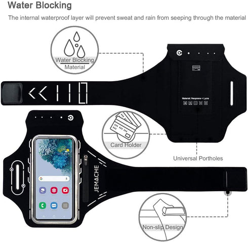 JEMACHE Armband for Samsung Galaxy S25 S24 S23 S22 S21 Ultra/Plus/FE, Gym Running Workouts Arm Band with Earbuds Holder (Black)...