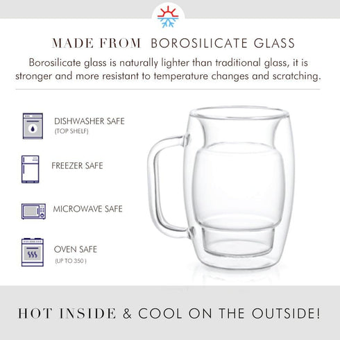 JoyJolt Cadus Glass Coffee Cups Double Wall Insulated Mugs Set of 2 Tea Glasses, 10-Ounces....