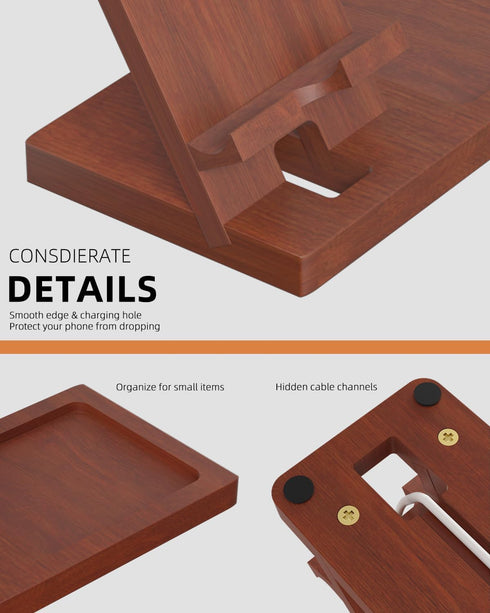 Cell Phone Stand with Tray, Wood Phone Docking Station for Men, Phone Holder for Desk, Men's Docking Station and Organizer, Wooden Desk Organizer...