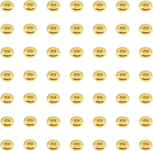 INSPIRELLE 100pcs Heishi Beads 6mm Long-Lasting Disc Brass Rondelle Spacer Beads Yellow Gold Plated Flat Round Shape Jewelry Metal Spacers for Bra...