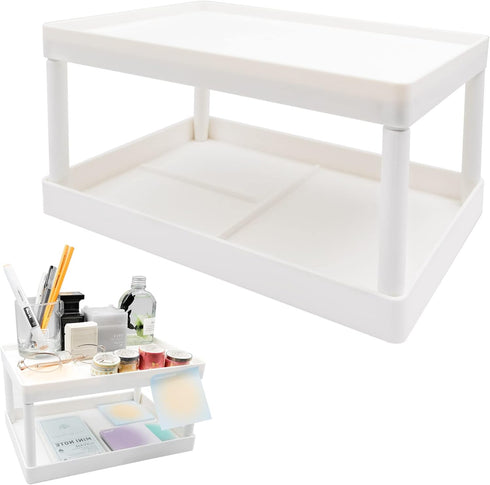 souG Desktop Storage Rack Organizer for Kitchen Bathroom Office Dorm - Double-Layer Cosmetic Stationery Storage Holder and Table Sundries Display ...