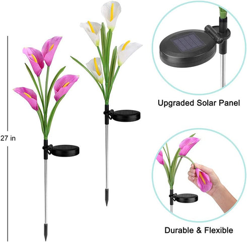 Aloudy Solar Garden Stake Lights, Upgraded 3 Pack Outdoor Waterproof Solar Powered Lights with 12 Calla Lily Flowers, 7 Colors Changing LED Solar ...